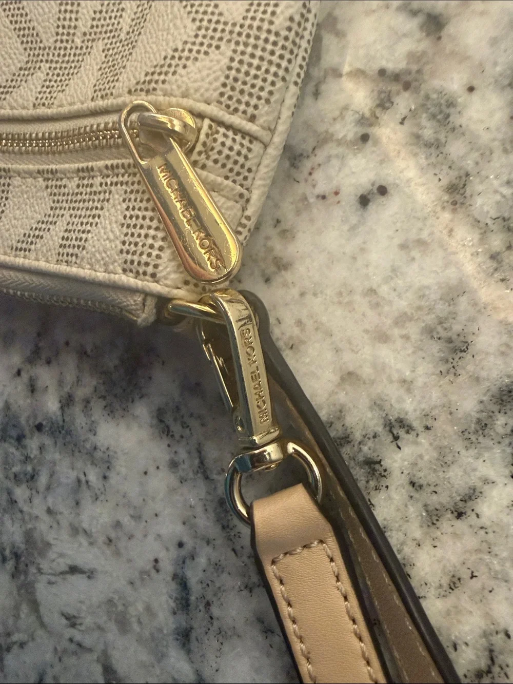 Michael Kors Cream & Tan MK Signature Wristlet Clutch